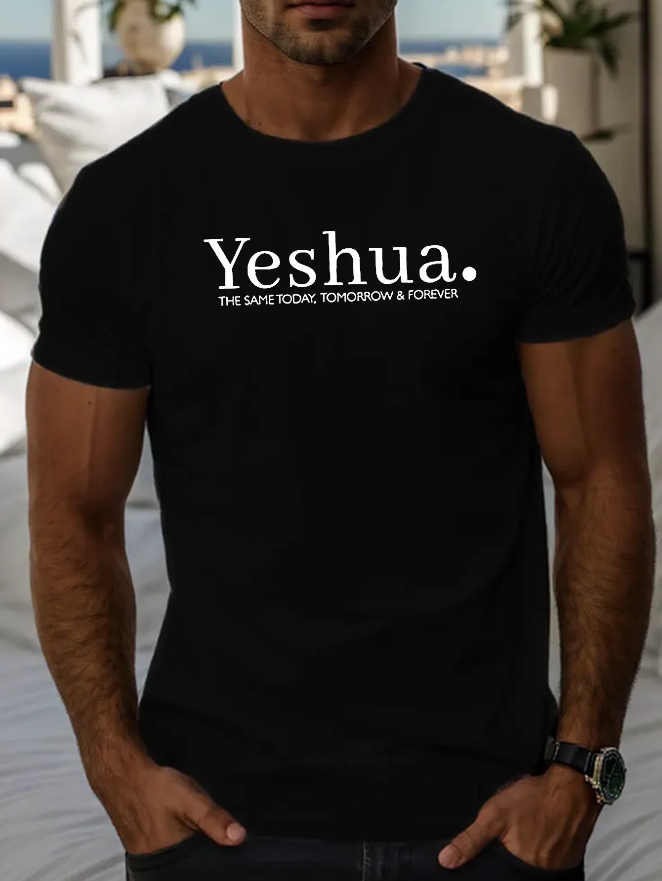 YESHUA Printed T-shirt, Casual Short Sleeved T-shirt